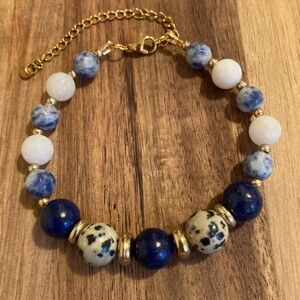 Handmade Blue and Gold Natural Stone Beaded Bracelet